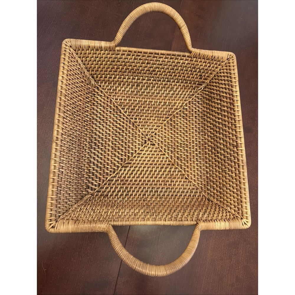 PAMPERED CHEF Woven Selections 13" x 13" Wicker Serving Basket Square W/ Handles